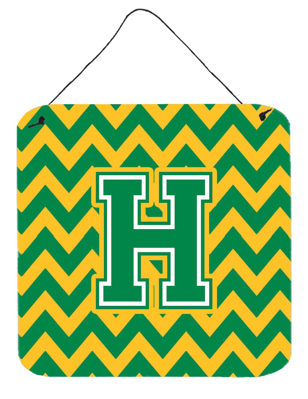 Letter H Chevron Green and Gold Wall or Door Hanging Prints CJ1059-HDS66 by Caroline&#39;s Treasures