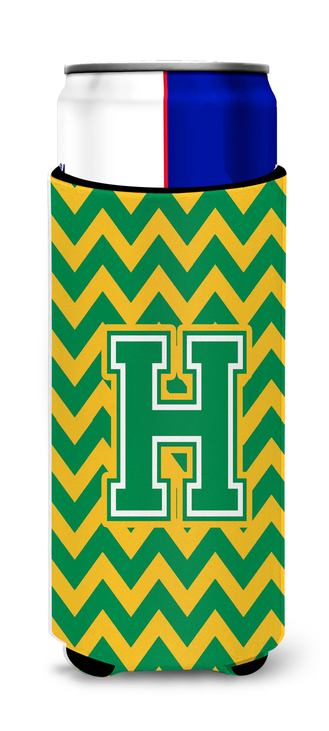Letter H Chevron Green and Gold Ultra Beverage Insulators for slim cans CJ1059-HMUK.