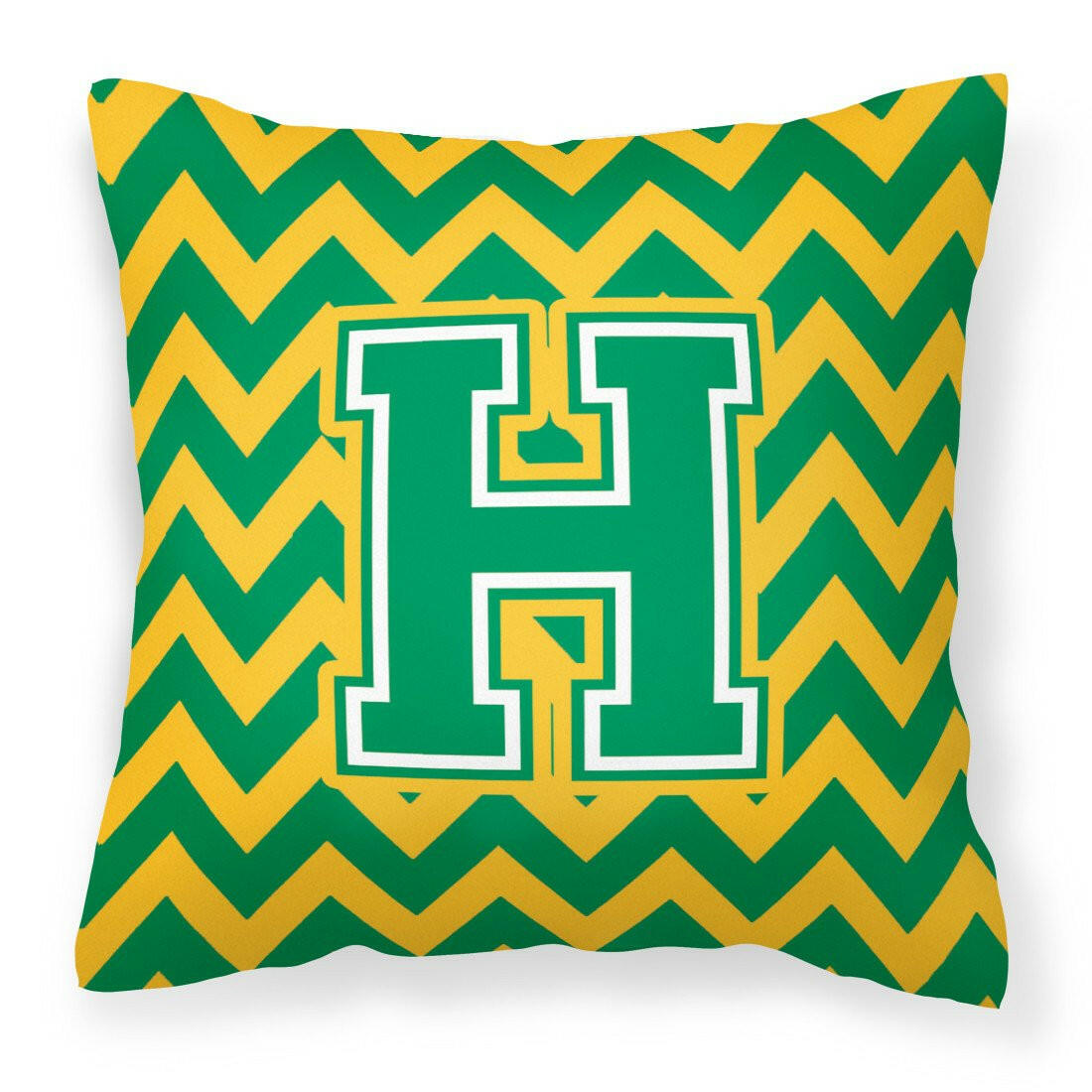 Letter H Chevron Green and Gold Fabric Decorative Pillow CJ1059-HPW1414 by Caroline&#39;s Treasures