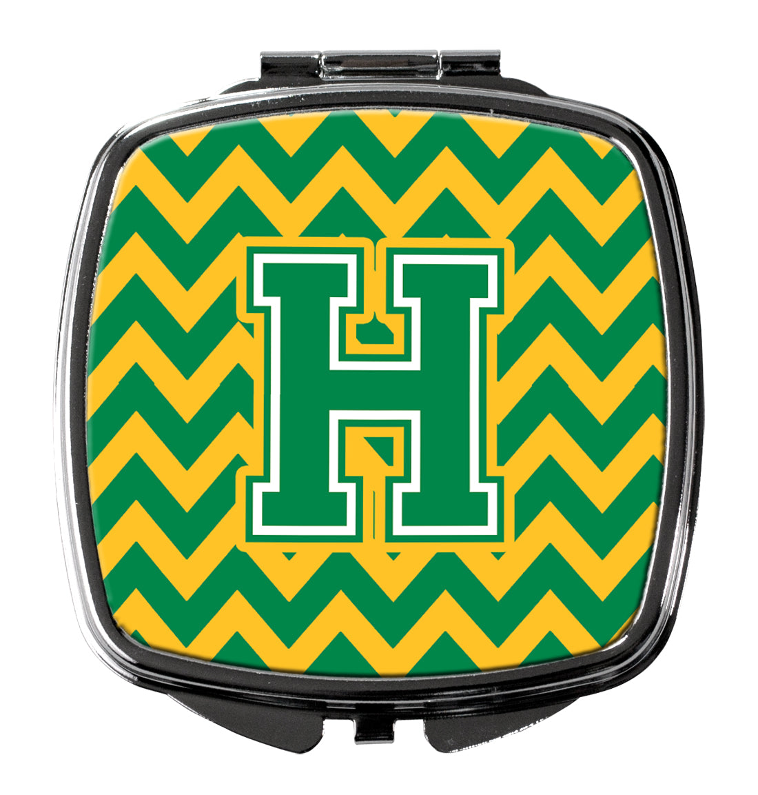Letter H Chevron Green and Gold Compact Mirror CJ1059-HSCM
