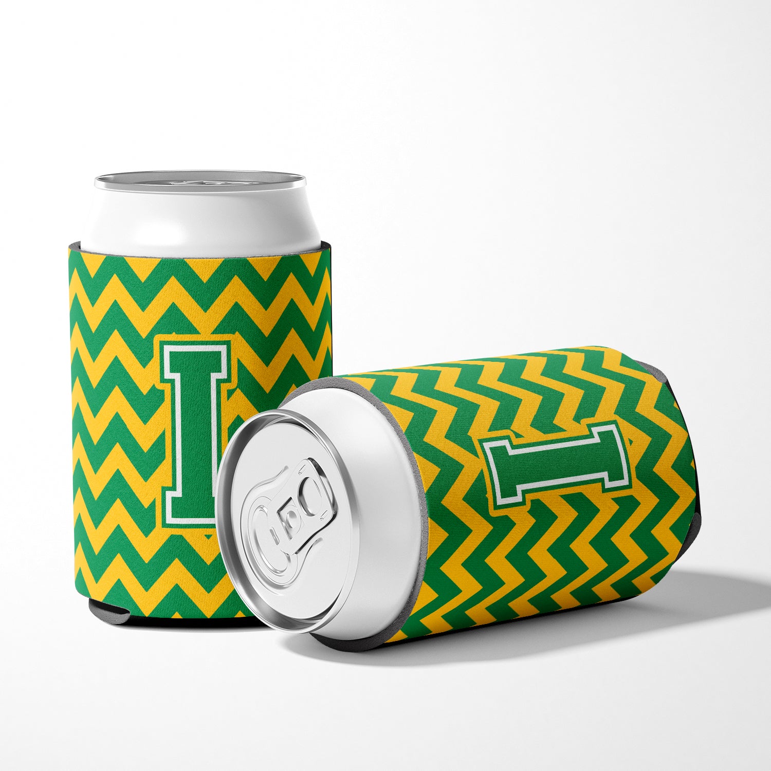 Letter I Chevron Green and Gold Can or Bottle Hugger CJ1059-ICC.