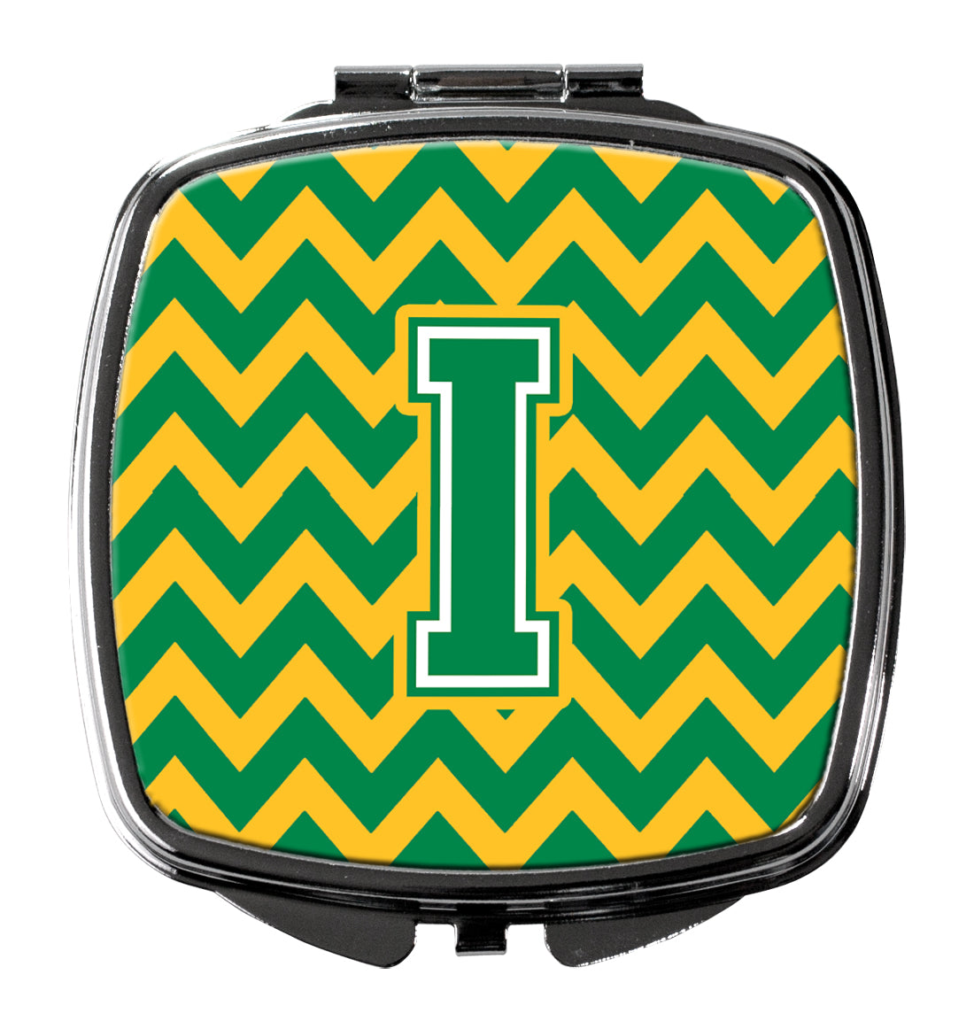 Letter I Chevron Green and Gold Compact Mirror CJ1059-ISCM