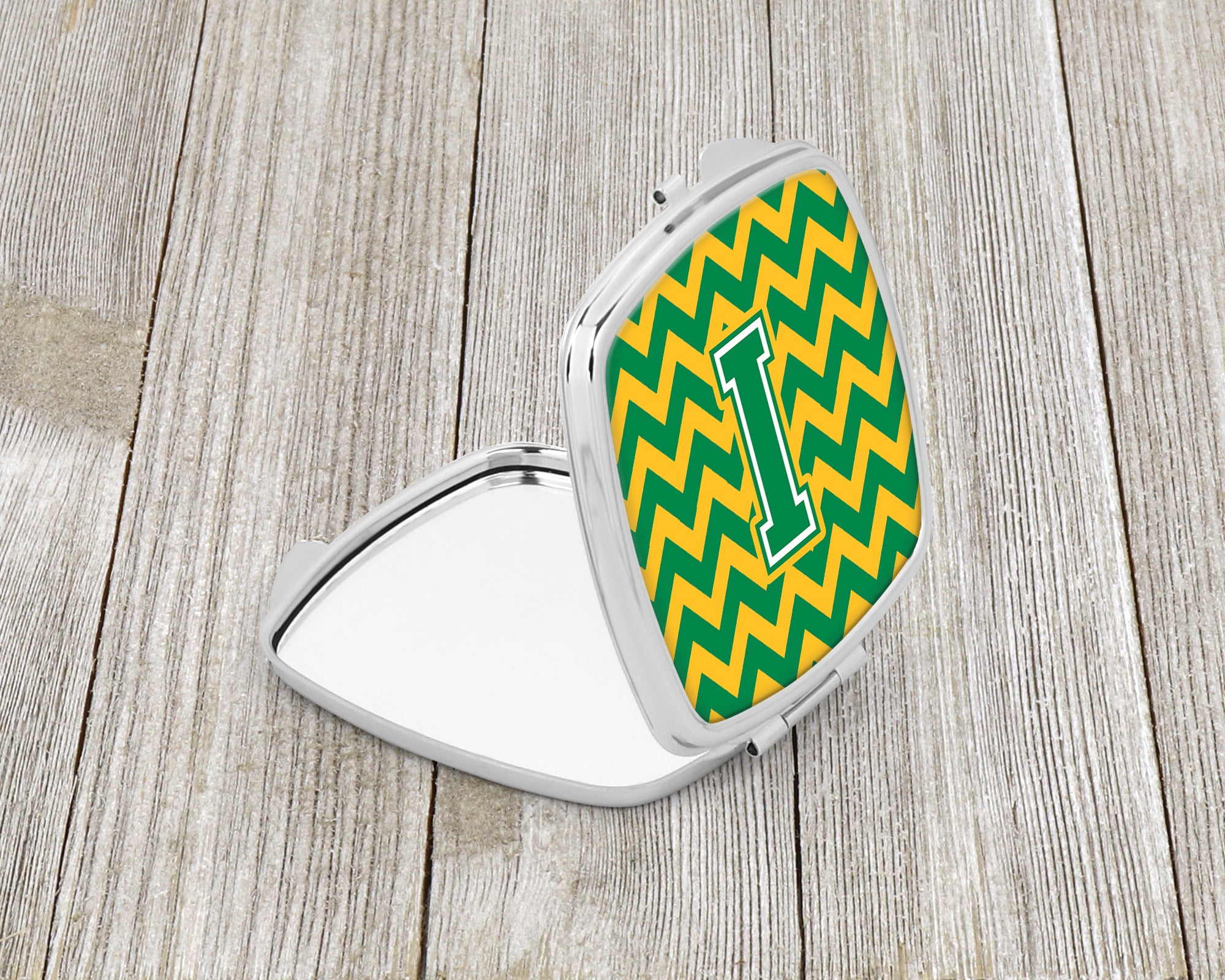 Letter I Chevron Green and Gold Compact Mirror CJ1059-ISCM  the-store.com.