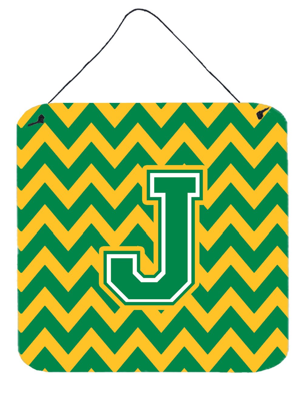 Letter J Chevron Green and Gold Wall or Door Hanging Prints CJ1059-JDS66 by Caroline&#39;s Treasures