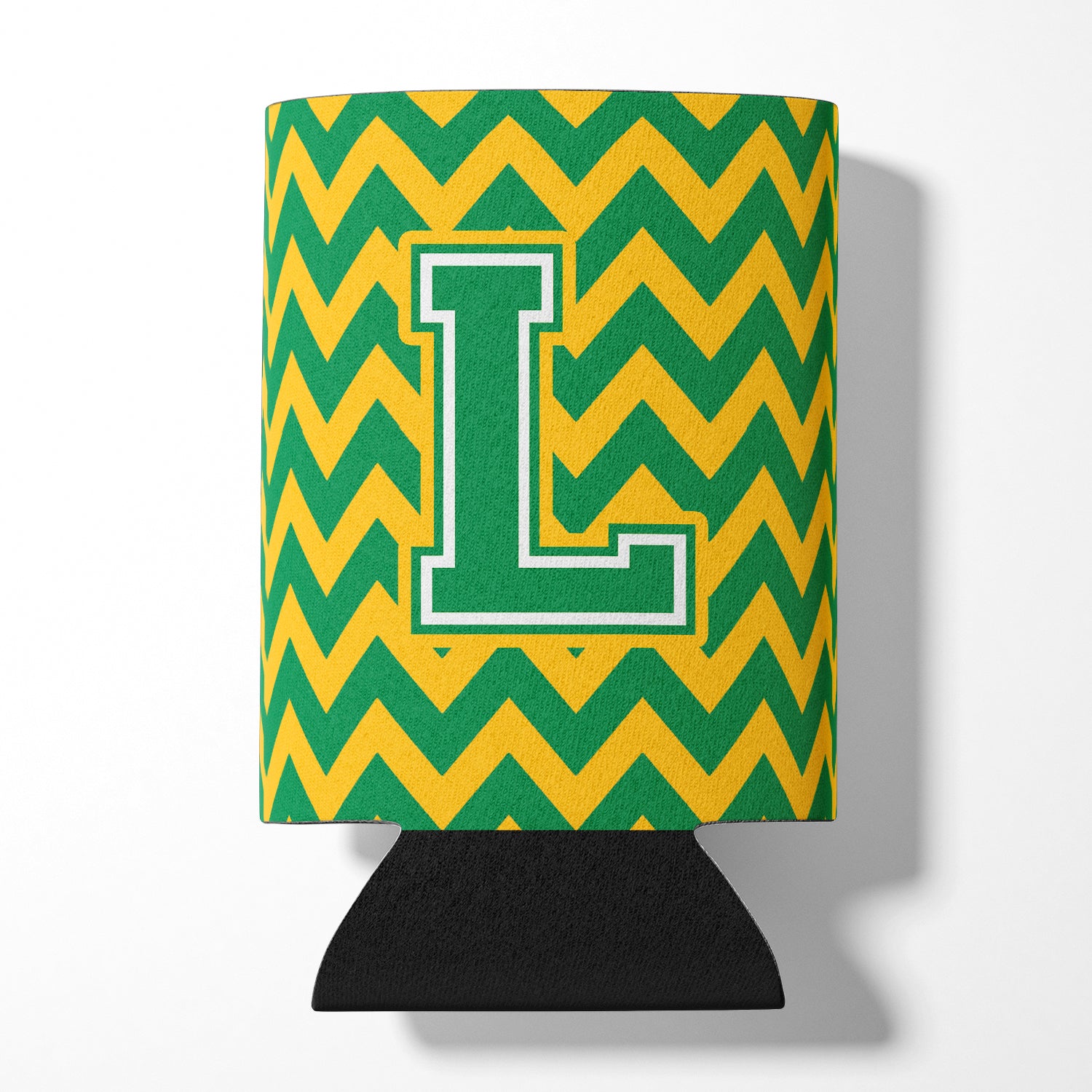 Letter L Chevron Green and Gold Can or Bottle Hugger CJ1059-LCC