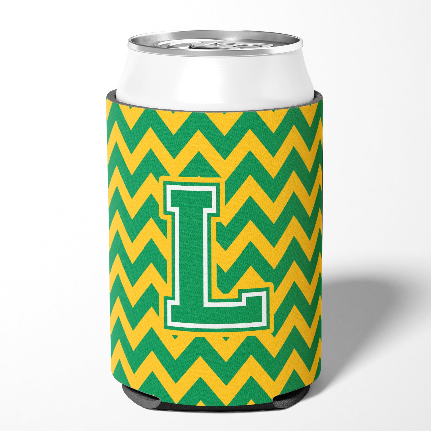 Letter L Chevron Green and Gold Can or Bottle Hugger CJ1059-LCC