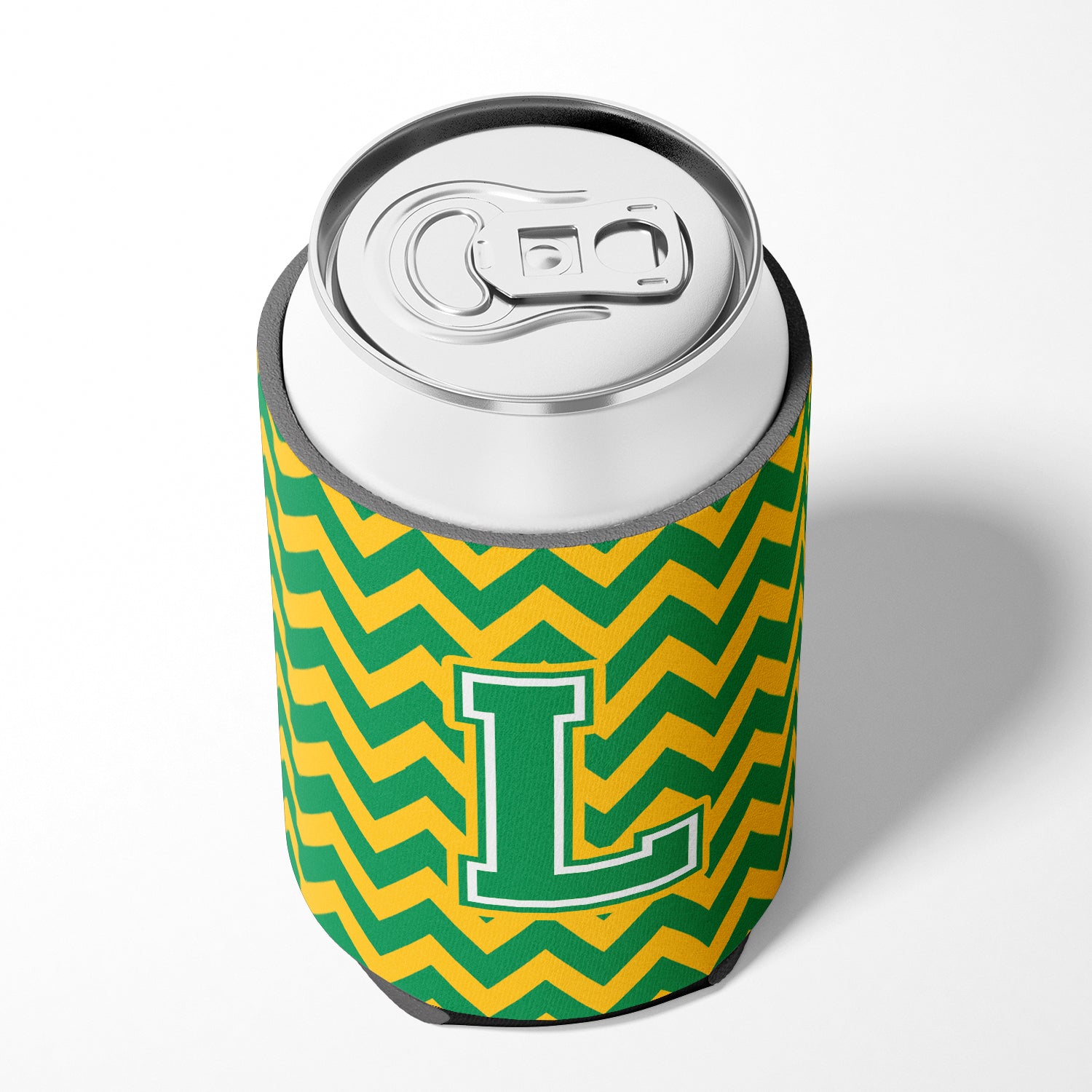 Letter L Chevron Green and Gold Can or Bottle Hugger CJ1059-LCC.
