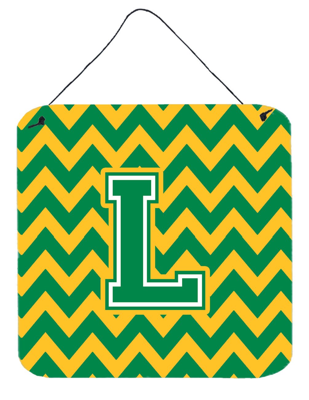 Letter L Chevron Green and Gold Wall or Door Hanging Prints CJ1059-LDS66 by Caroline&#39;s Treasures