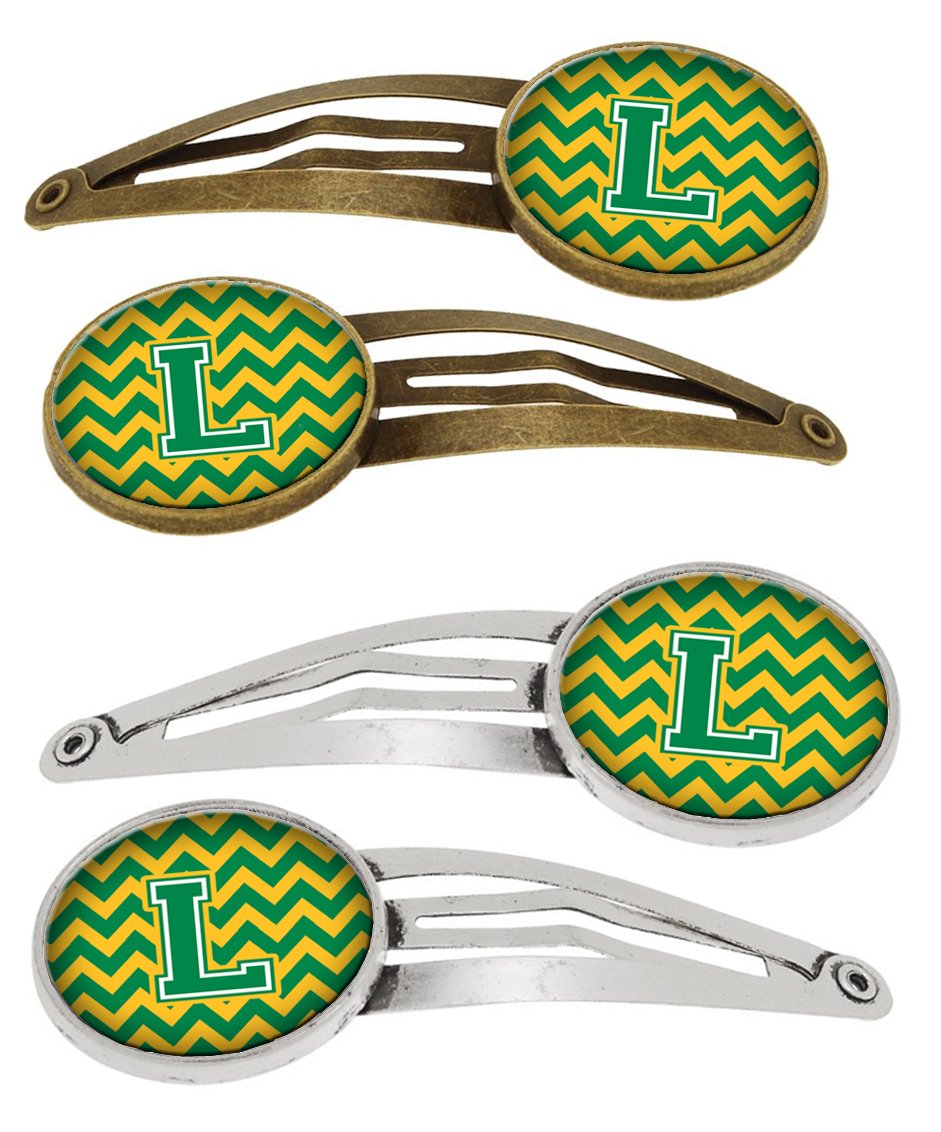 Letter L Chevron Green and Gold Set of 4 Barrettes Hair Clips CJ1059-LHCS4 by Caroline's Treasures