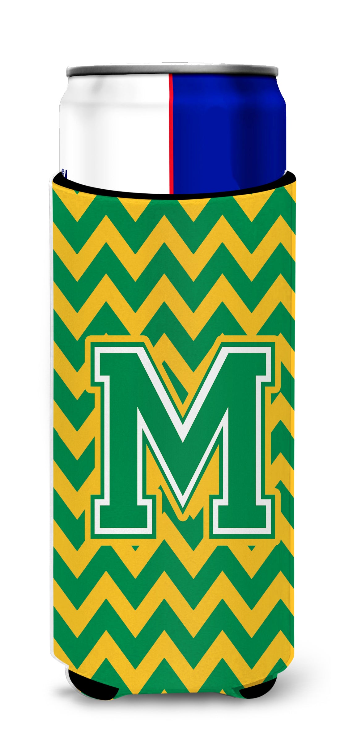 Letter M Chevron Green and Gold Ultra Beverage Insulators for slim cans CJ1059-MMUK