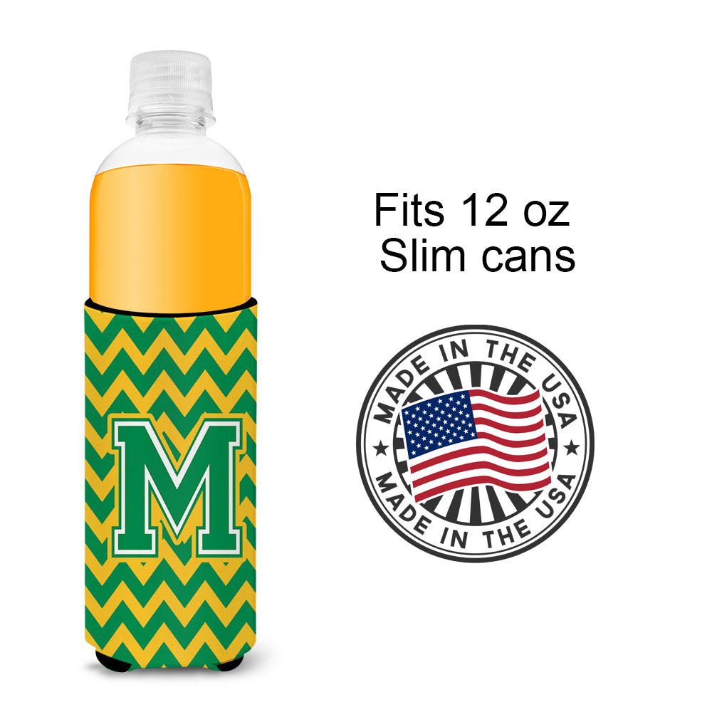 Letter M Chevron Green and Gold Ultra Beverage Insulators for slim cans CJ1059-MMUK.