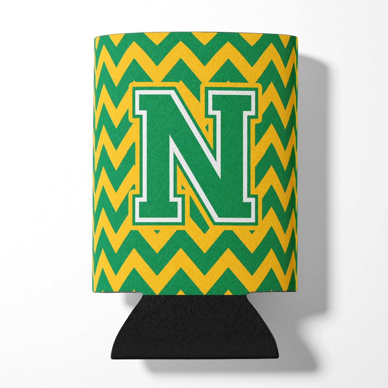 Letter N Chevron Green and Gold Can or Bottle Hugger CJ1059-NCC
