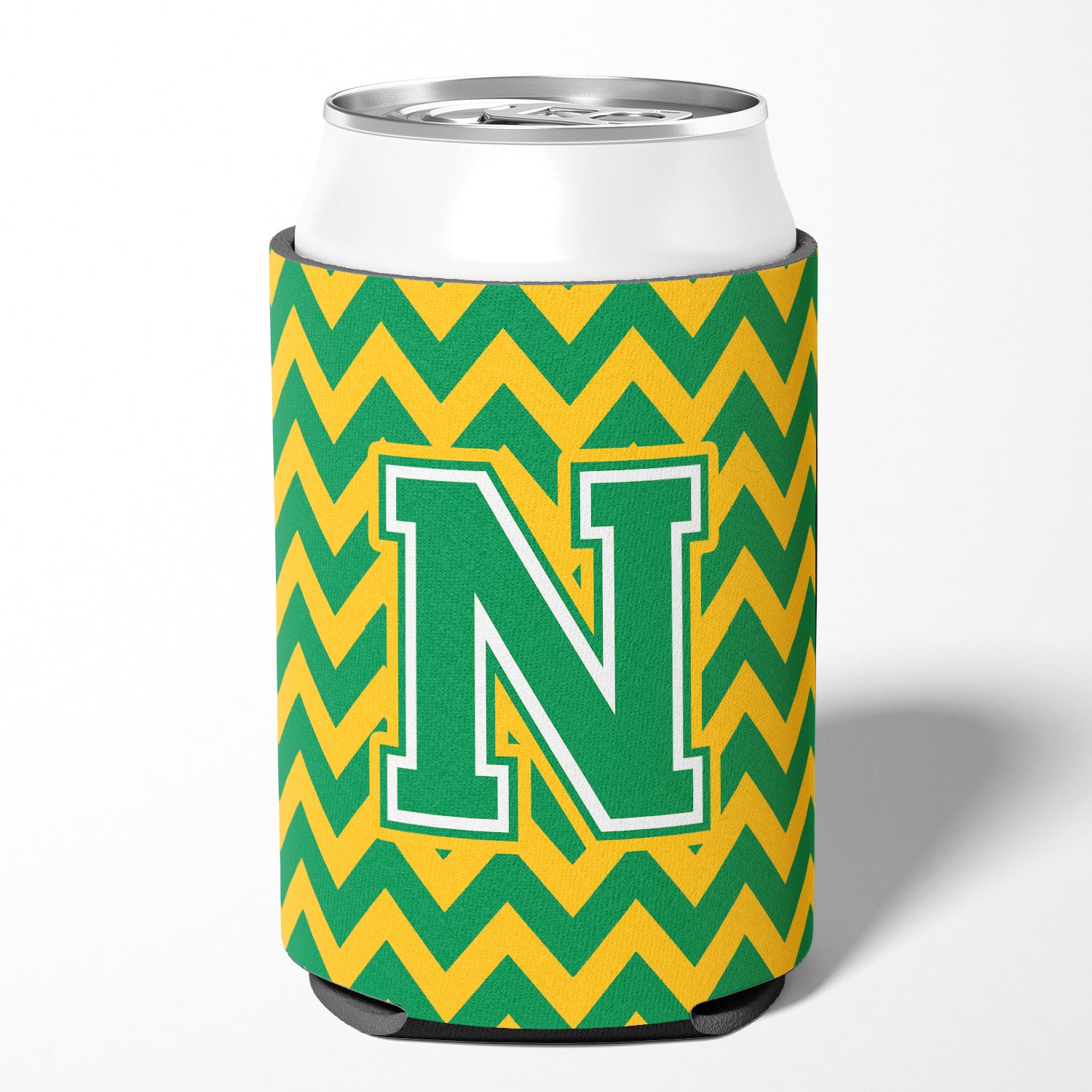 Letter N Chevron Green and Gold Can or Bottle Hugger CJ1059-NCC