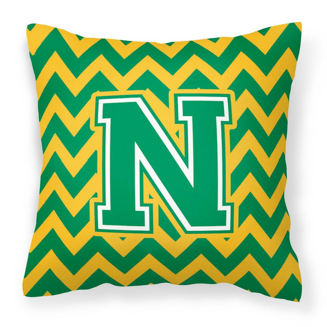 Letter N Chevron Green and Gold Fabric Decorative Pillow CJ1059-NPW1414 by Caroline&#39;s Treasures