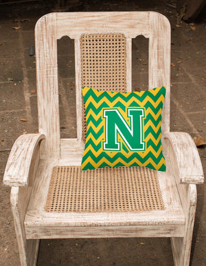 Letter N Chevron Green and Gold Fabric Decorative Pillow CJ1059-NPW1414 by Caroline's Treasures