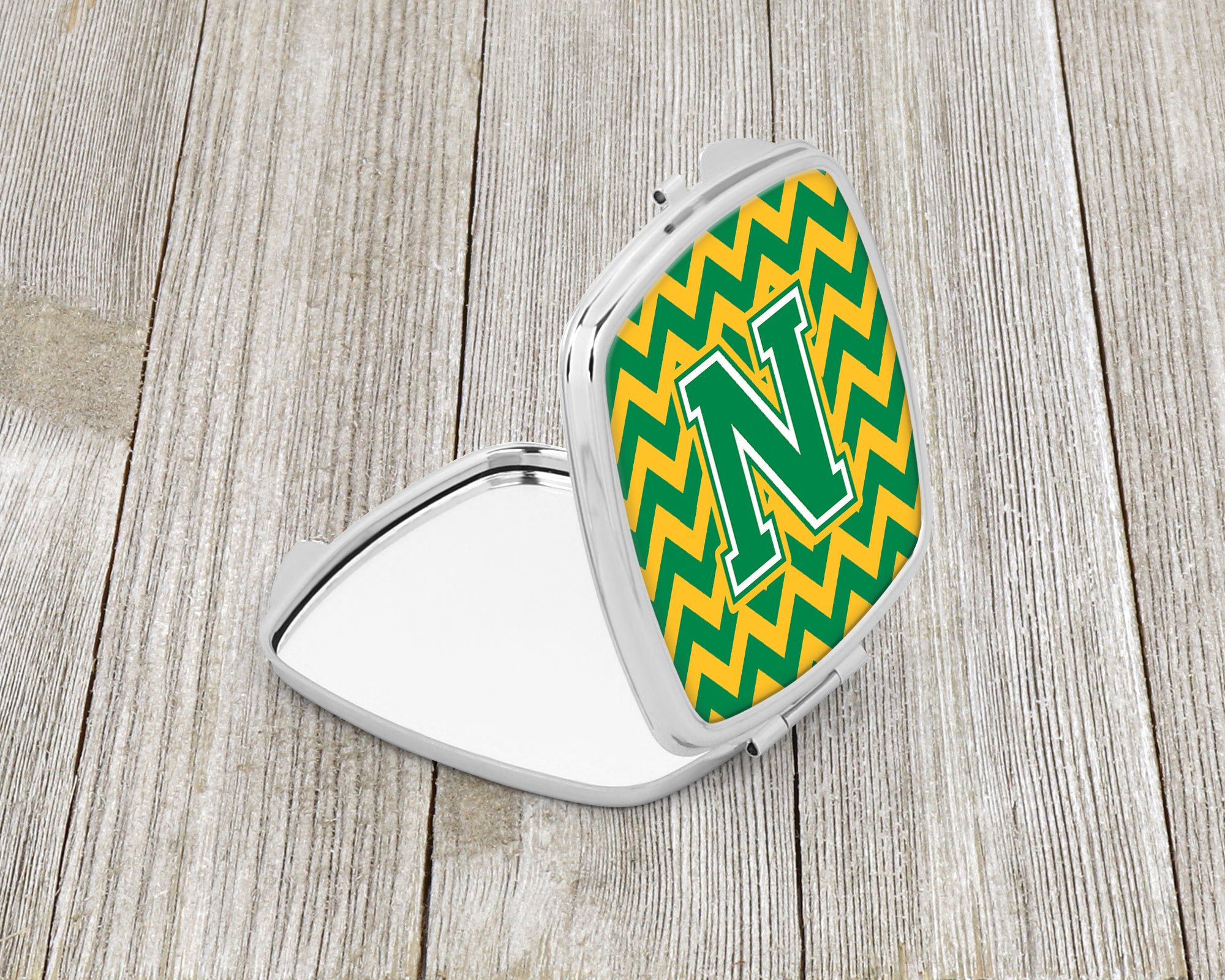 Letter N Chevron Green and Gold Compact Mirror CJ1059-NSCM  the-store.com.