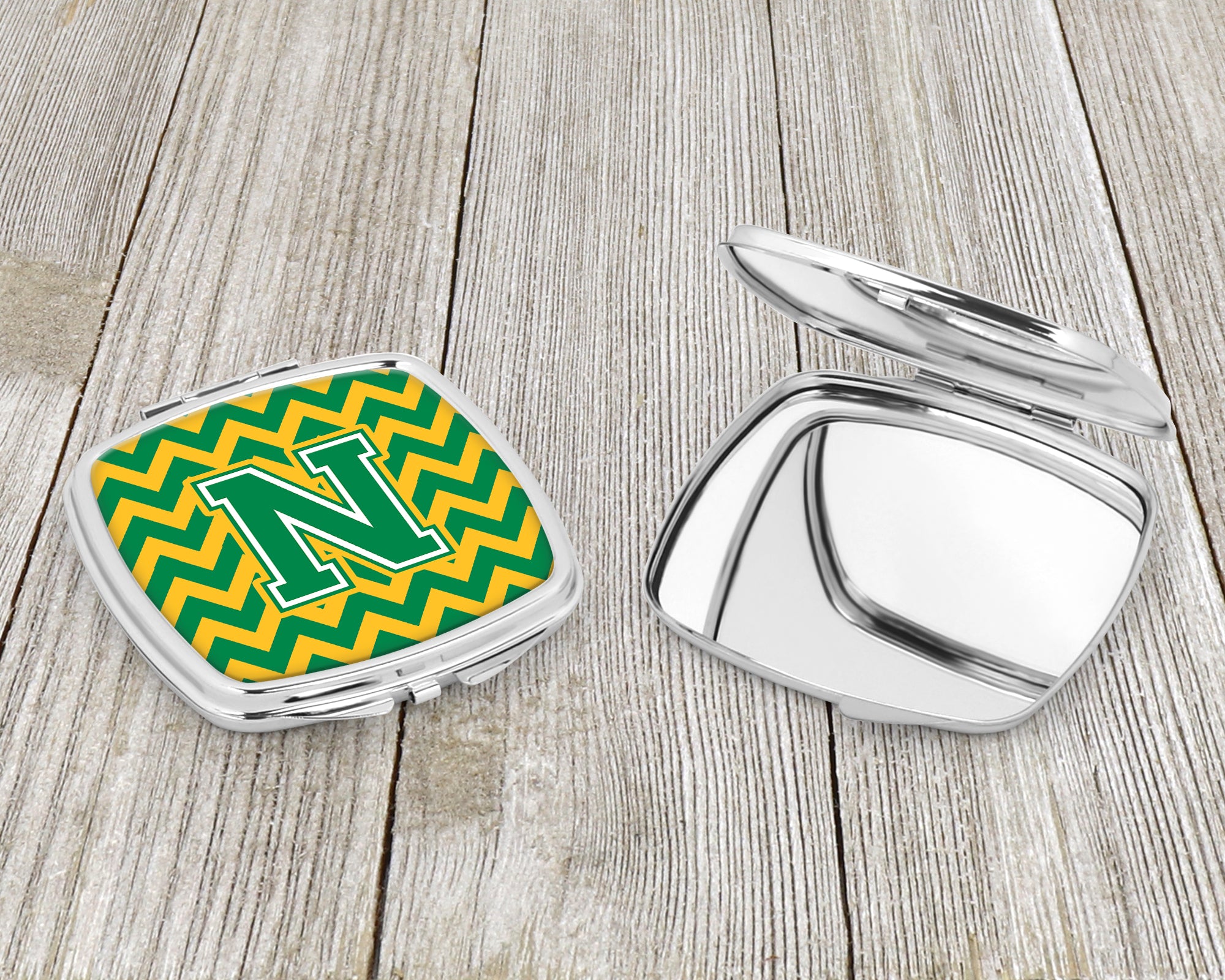 Letter N Chevron Green and Gold Compact Mirror CJ1059-NSCM  the-store.com.
