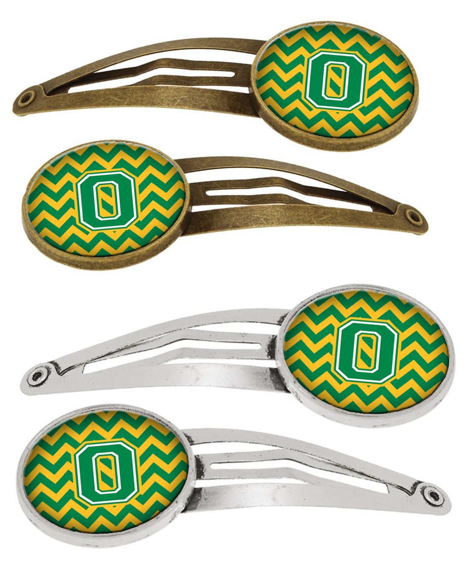 Letter O Chevron Green and Gold Set of 4 Barrettes Hair Clips CJ1059-OHCS4 by Caroline's Treasures