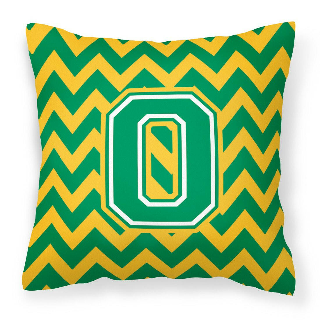 Letter O Chevron Green and Gold Fabric Decorative Pillow CJ1059-OPW1414 by Caroline&#39;s Treasures