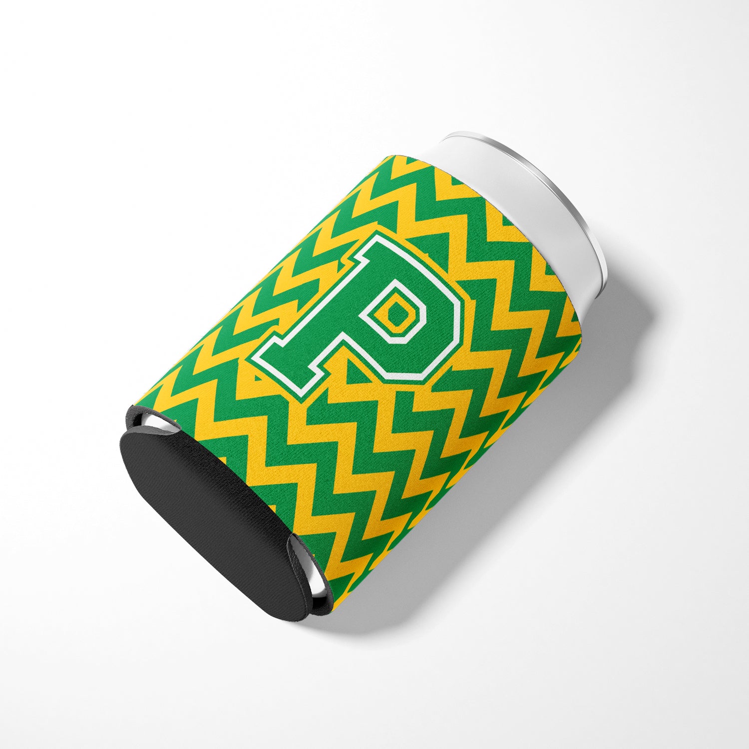 Letter P Chevron Green and Gold Can or Bottle Hugger CJ1059-PCC.