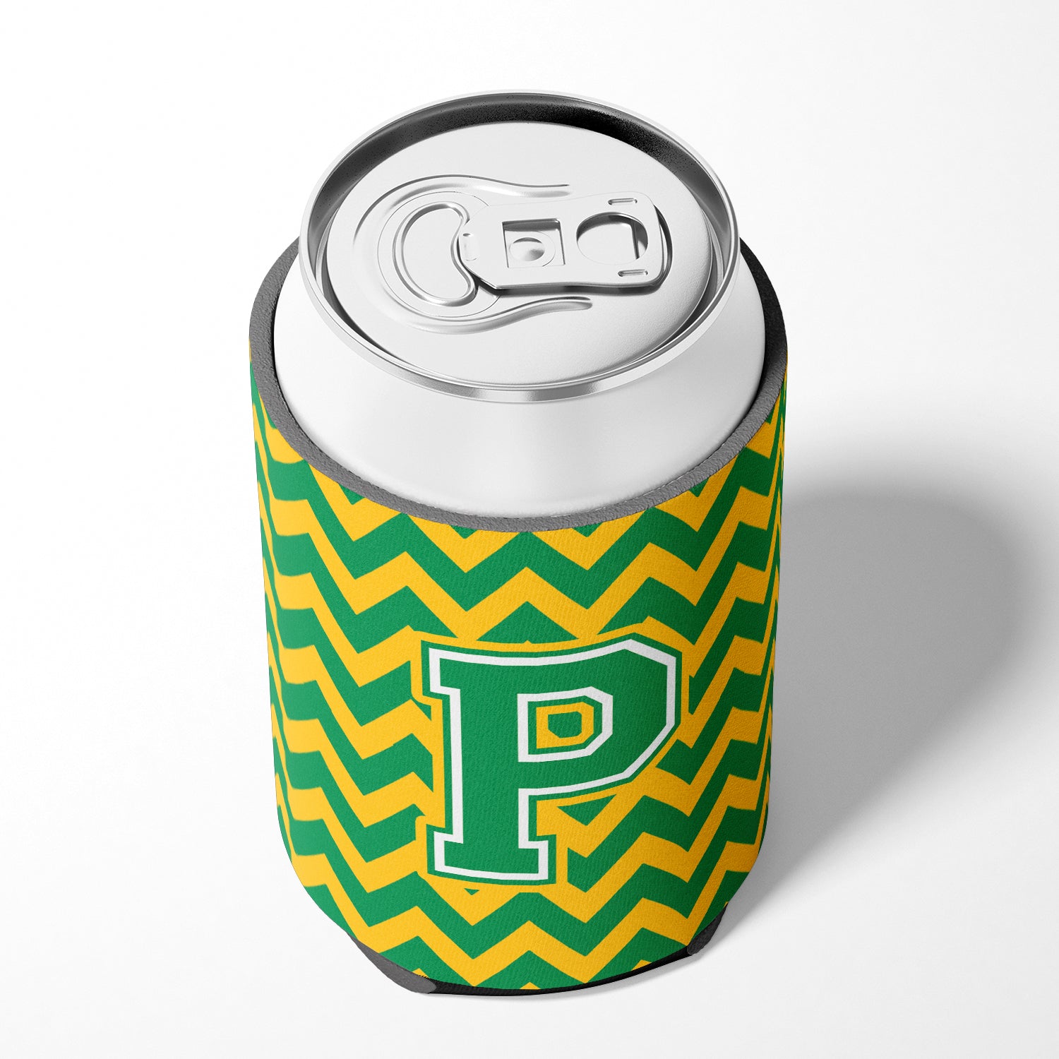Letter P Chevron Green and Gold Can or Bottle Hugger CJ1059-PCC