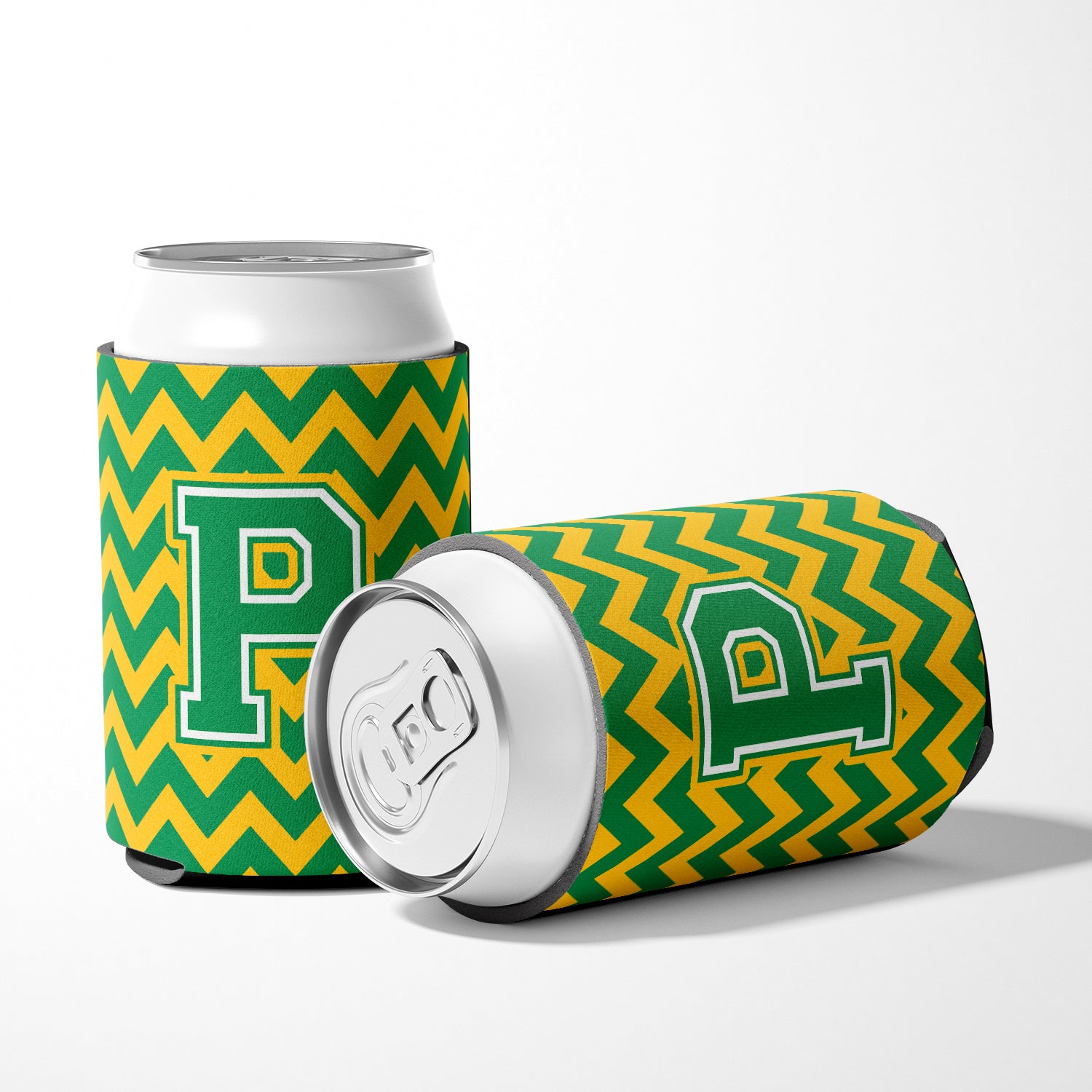 Letter P Chevron Green and Gold Can or Bottle Hugger CJ1059-PCC.