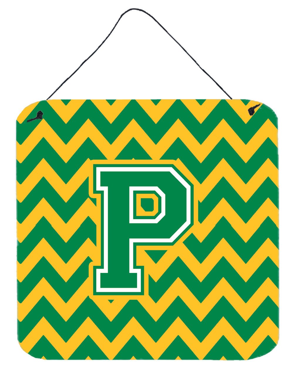 Letter P Chevron Green and Gold Wall or Door Hanging Prints CJ1059-PDS66 by Caroline&#39;s Treasures