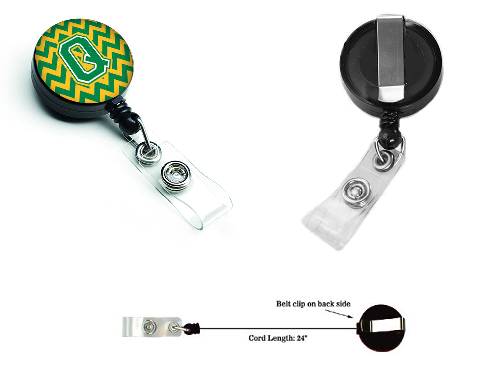 Letter Q Chevron Green and Gold Retractable Badge Reel CJ1059-QBR.
