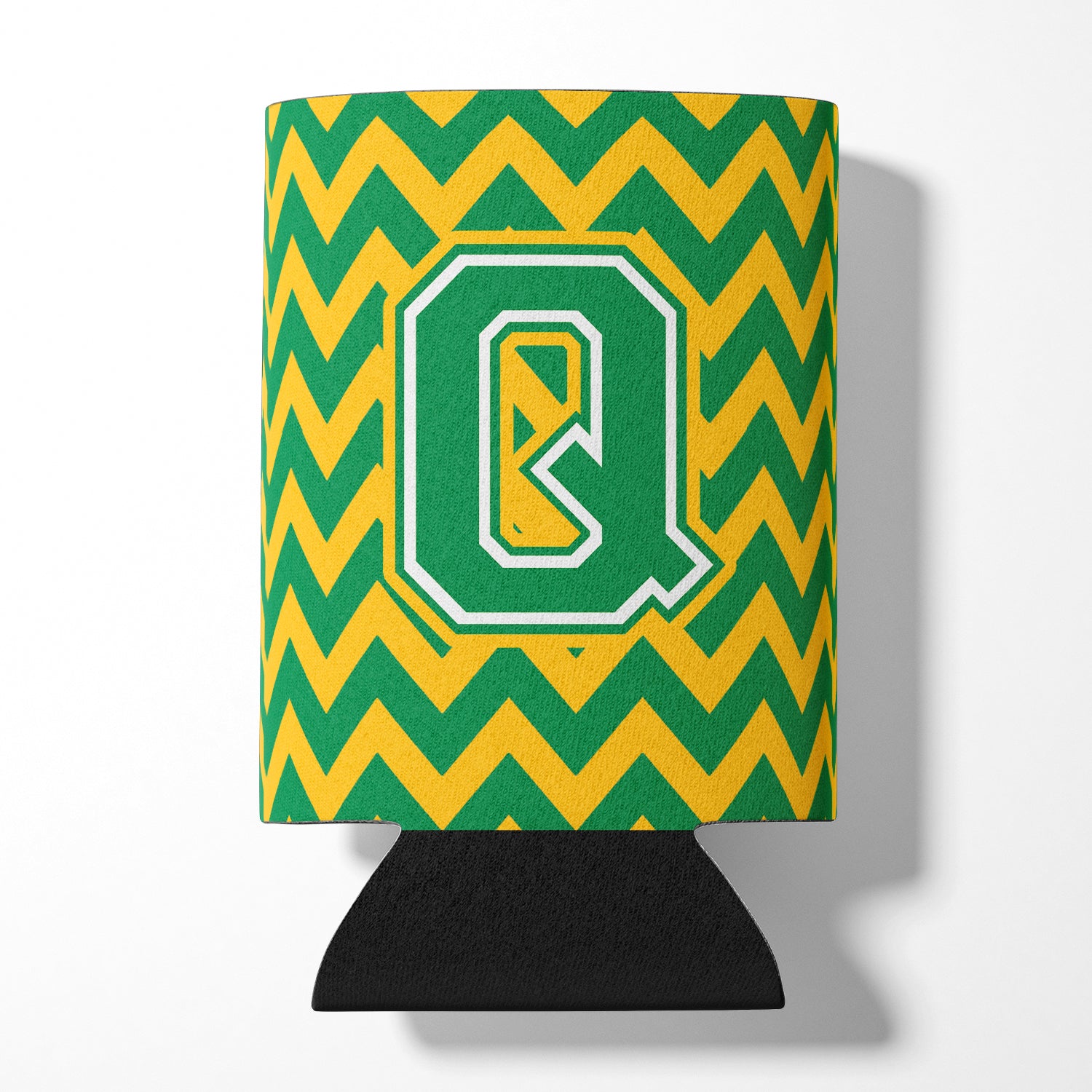 Letter Q Chevron Green and Gold Can or Bottle Hugger CJ1059-QCC