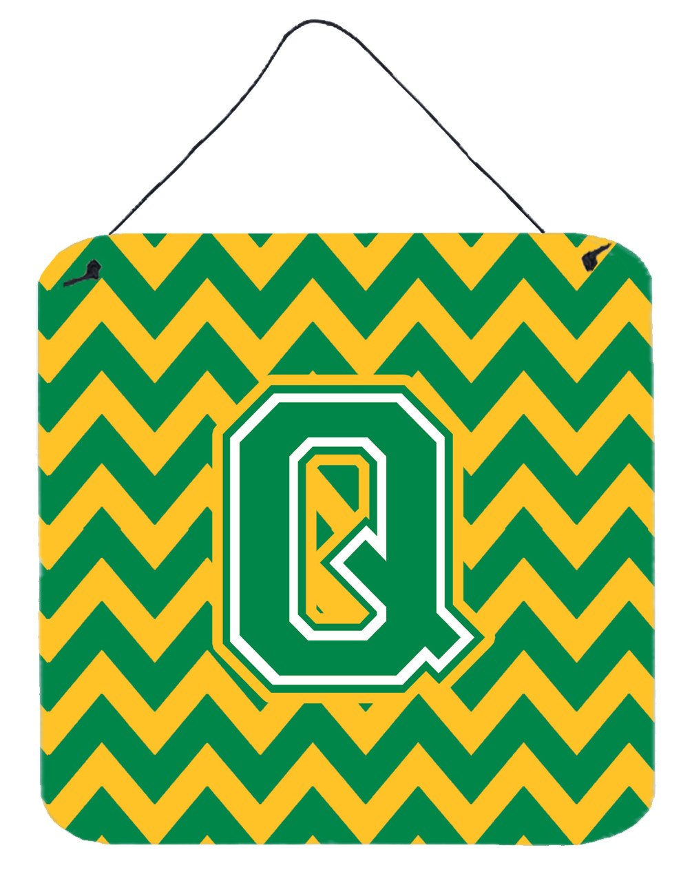 Letter Q Chevron Green and Gold Wall or Door Hanging Prints CJ1059-QDS66 by Caroline&#39;s Treasures