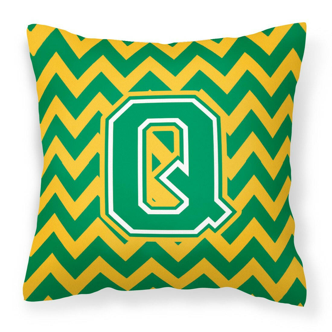 Letter Q Chevron Green and Gold Fabric Decorative Pillow CJ1059-QPW1414 by Caroline&#39;s Treasures