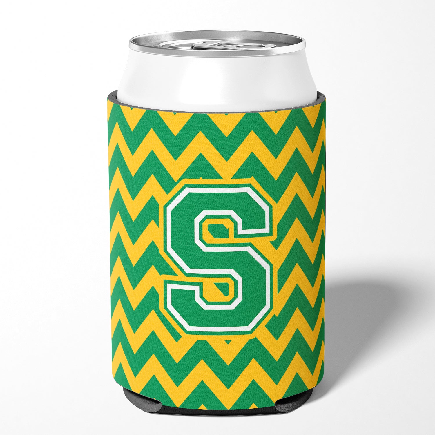 Letter S Chevron Green and Gold Can or Bottle Hugger CJ1059-SCC