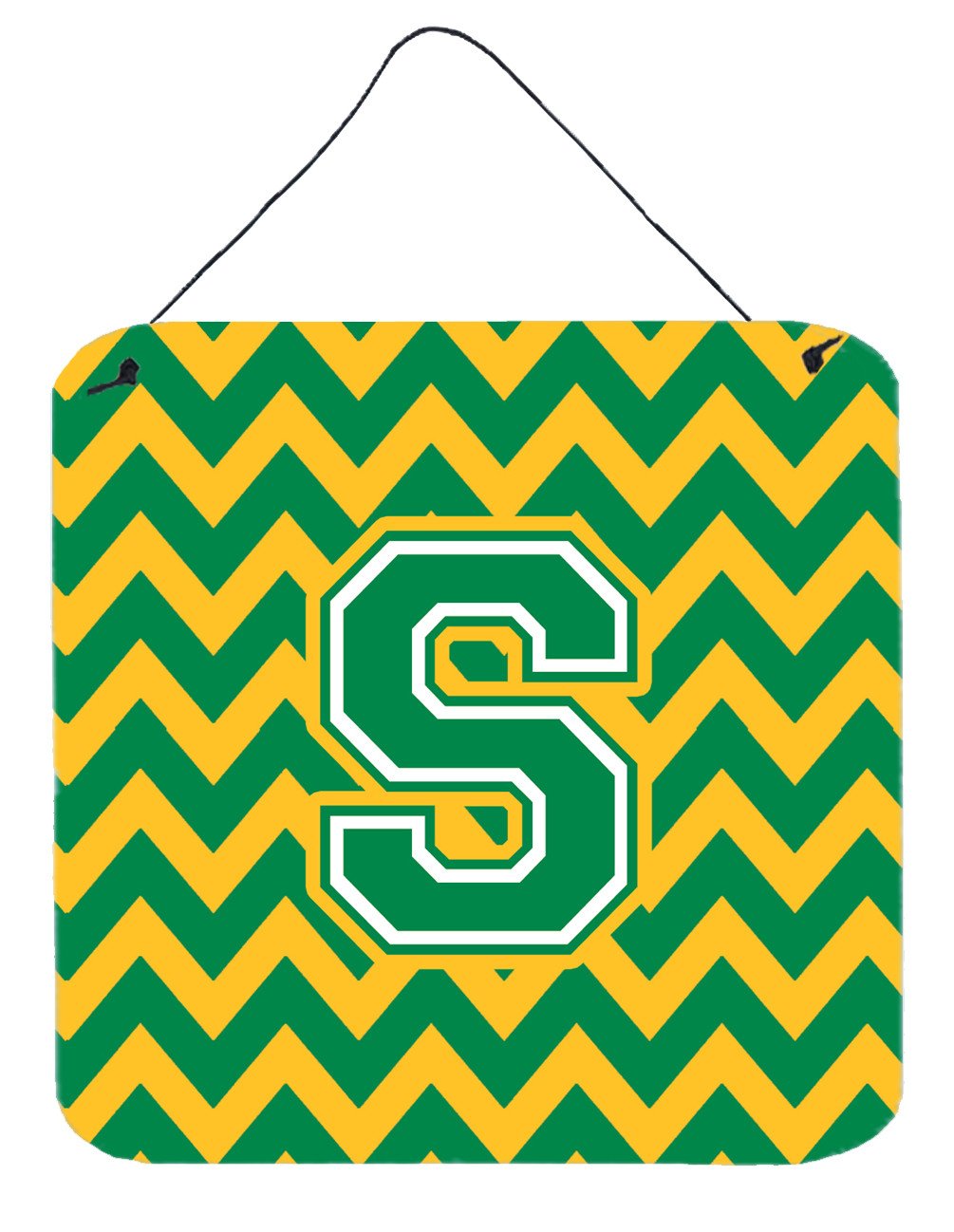 Letter S Chevron Green and Gold Wall or Door Hanging Prints CJ1059-SDS66 by Caroline&#39;s Treasures
