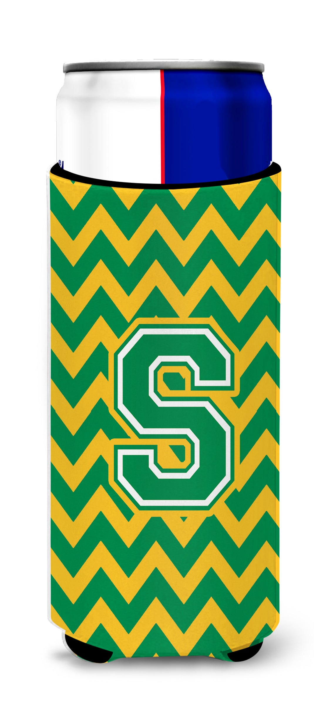 Letter S Chevron Green and Gold Ultra Beverage Insulators for slim cans CJ1059-SMUK