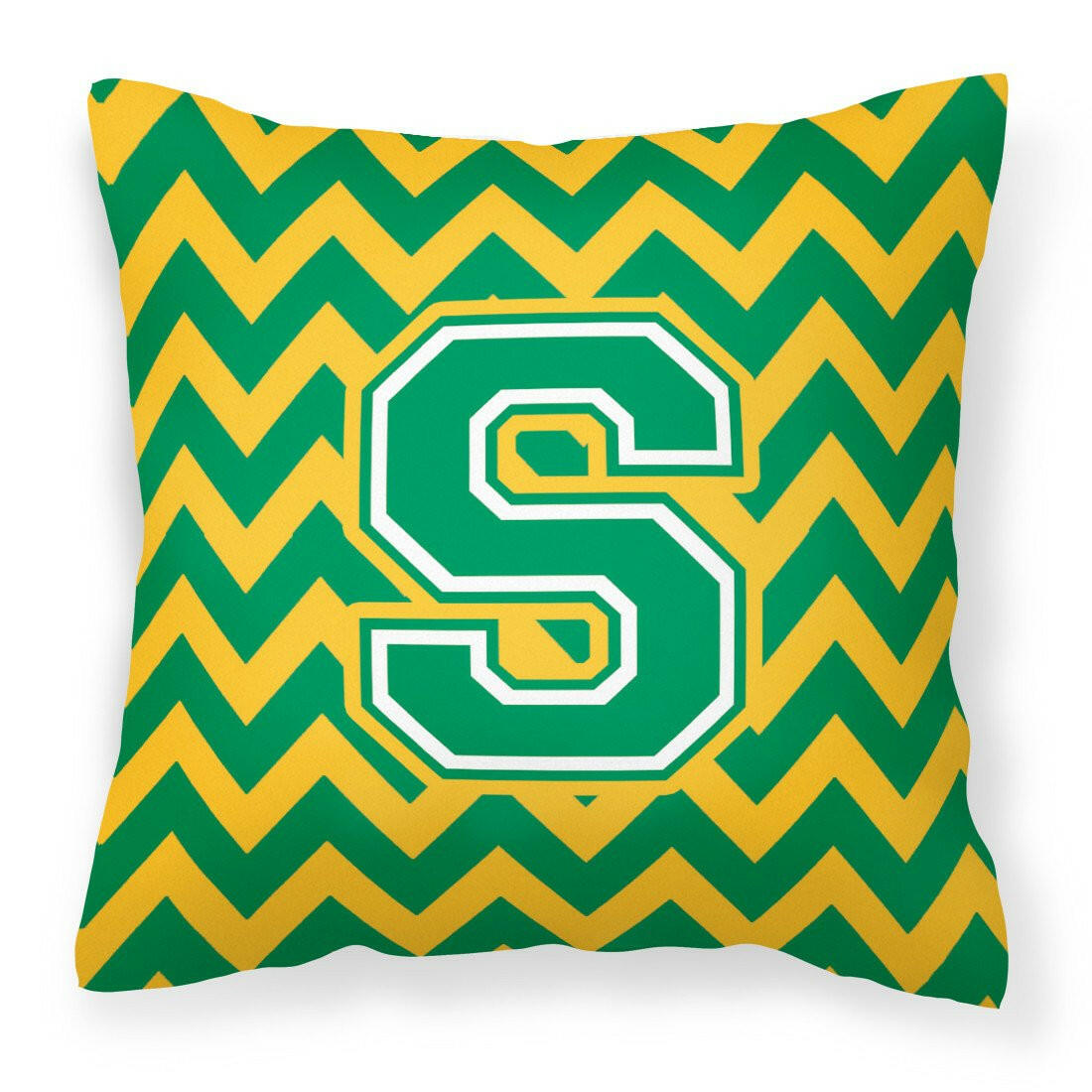Letter S Chevron Green and Gold Fabric Decorative Pillow CJ1059-SPW1414 by Caroline&#39;s Treasures