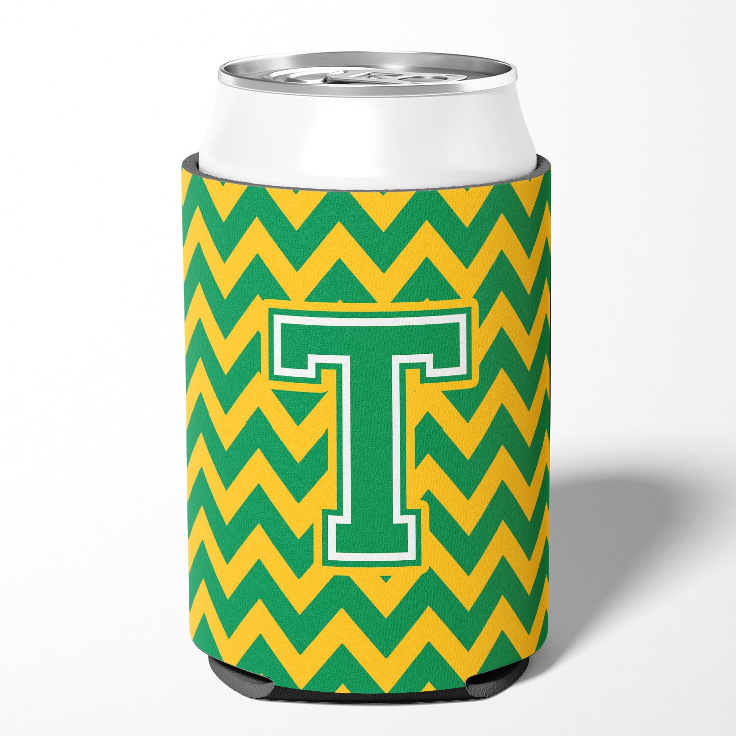 Letter T Chevron Green and Gold Can or Bottle Hugger CJ1059-TCC.