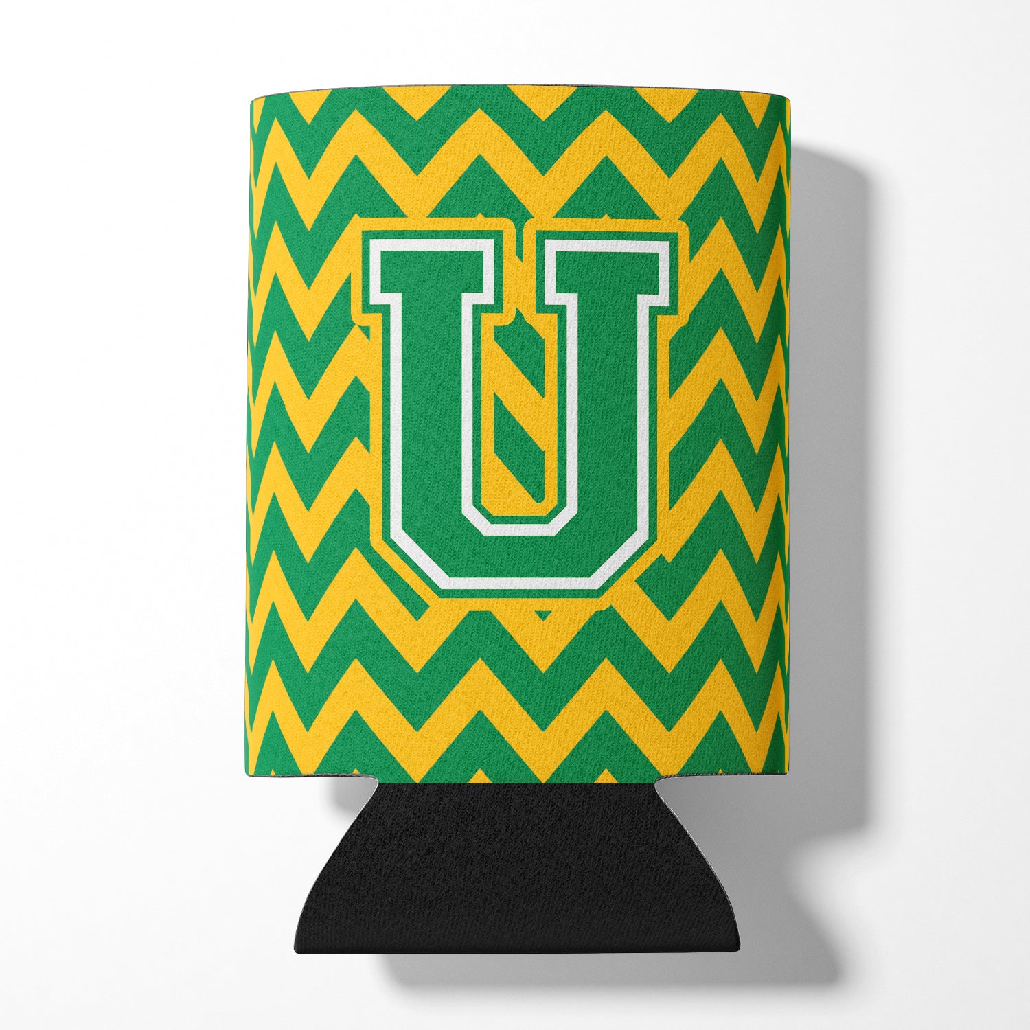 Letter U Chevron Green and Gold Can or Bottle Hugger CJ1059-UCC.