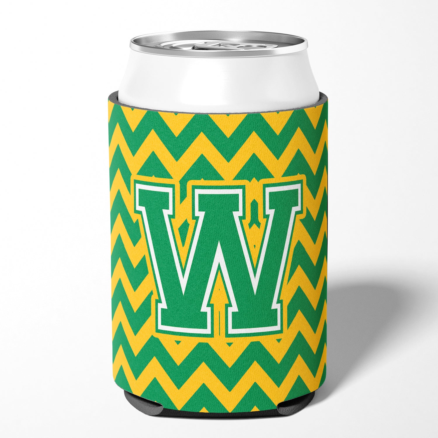Letter W Chevron Green and Gold Can or Bottle Hugger CJ1059-WCC
