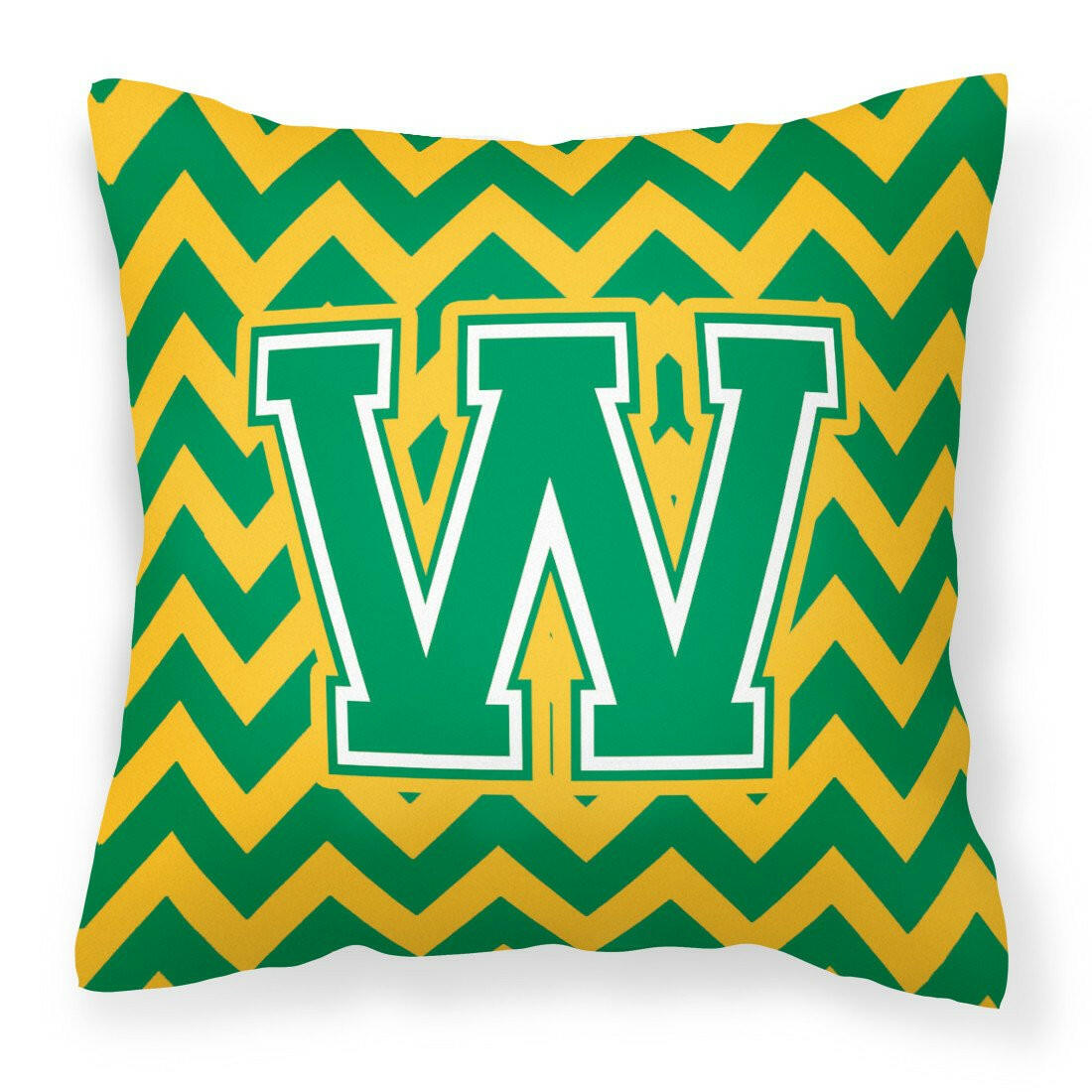 Letter W Chevron Green and Gold Fabric Decorative Pillow CJ1059-WPW1414 by Caroline&#39;s Treasures