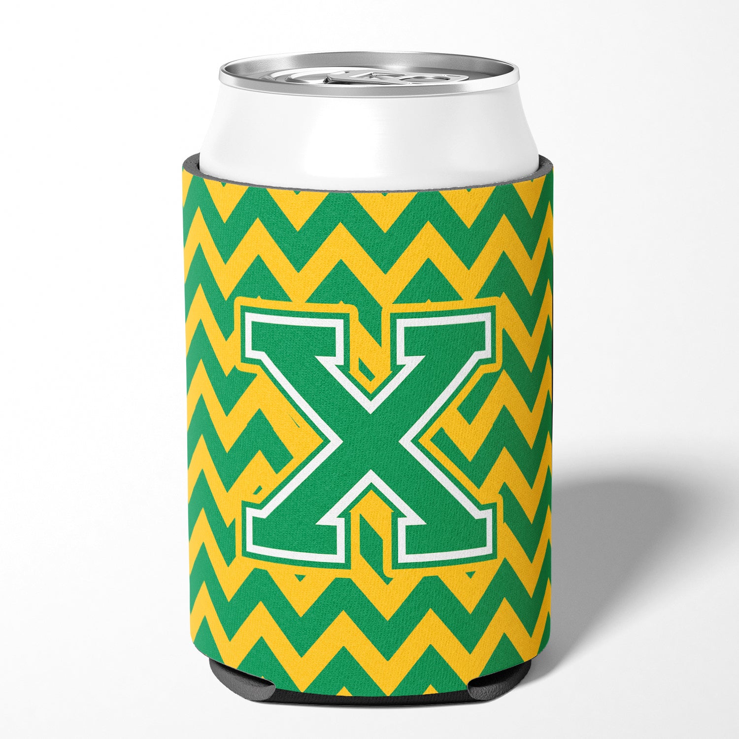 Letter X Chevron Green and Gold Can or Bottle Hugger CJ1059-XCC