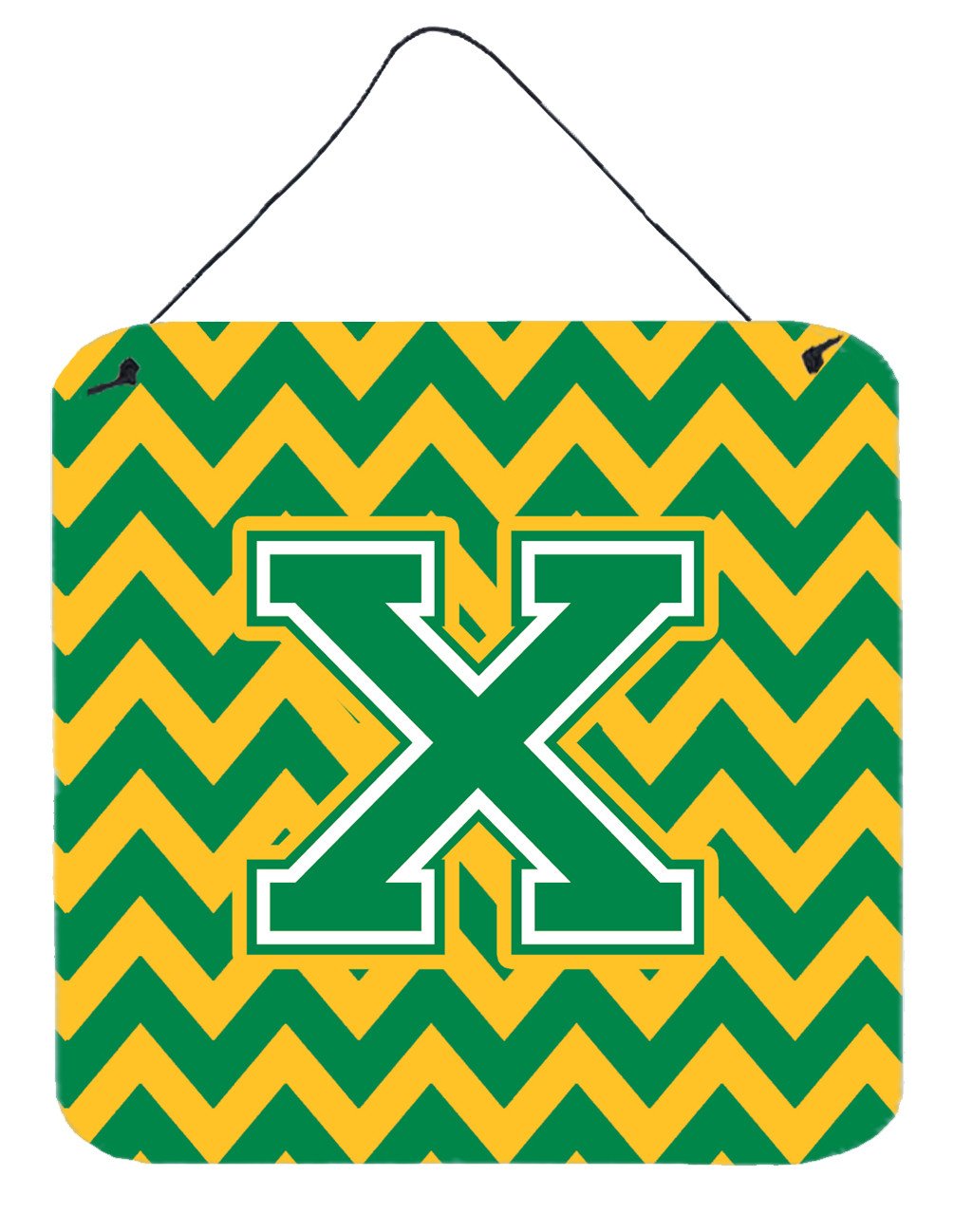 Letter X Chevron Green and Gold Wall or Door Hanging Prints CJ1059-XDS66 by Caroline&#39;s Treasures