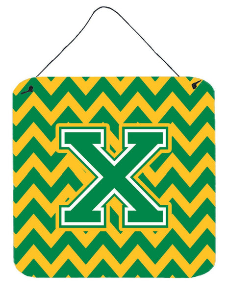 Letter X Chevron Green and Gold Wall or Door Hanging Prints CJ1059-XDS66 by Caroline's Treasures