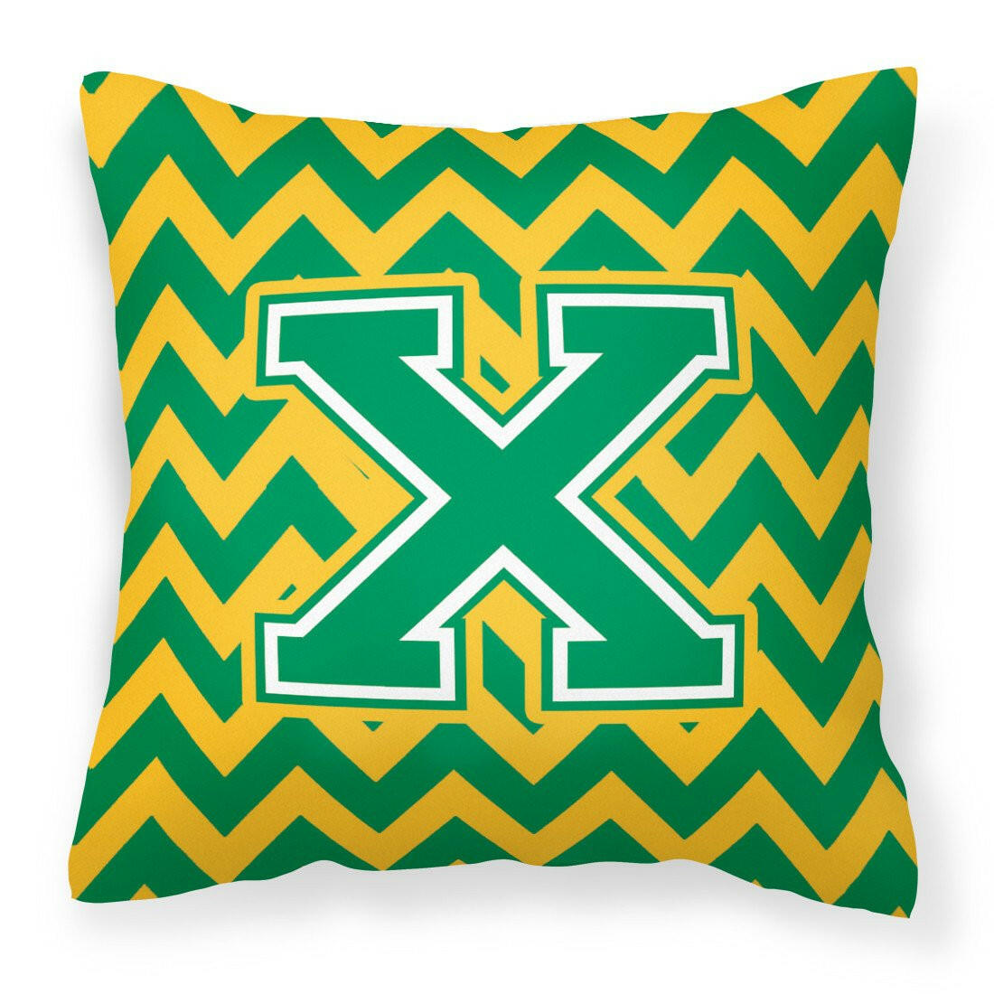 Letter X Chevron Green and Gold Fabric Decorative Pillow CJ1059-XPW1414 by Caroline's Treasures