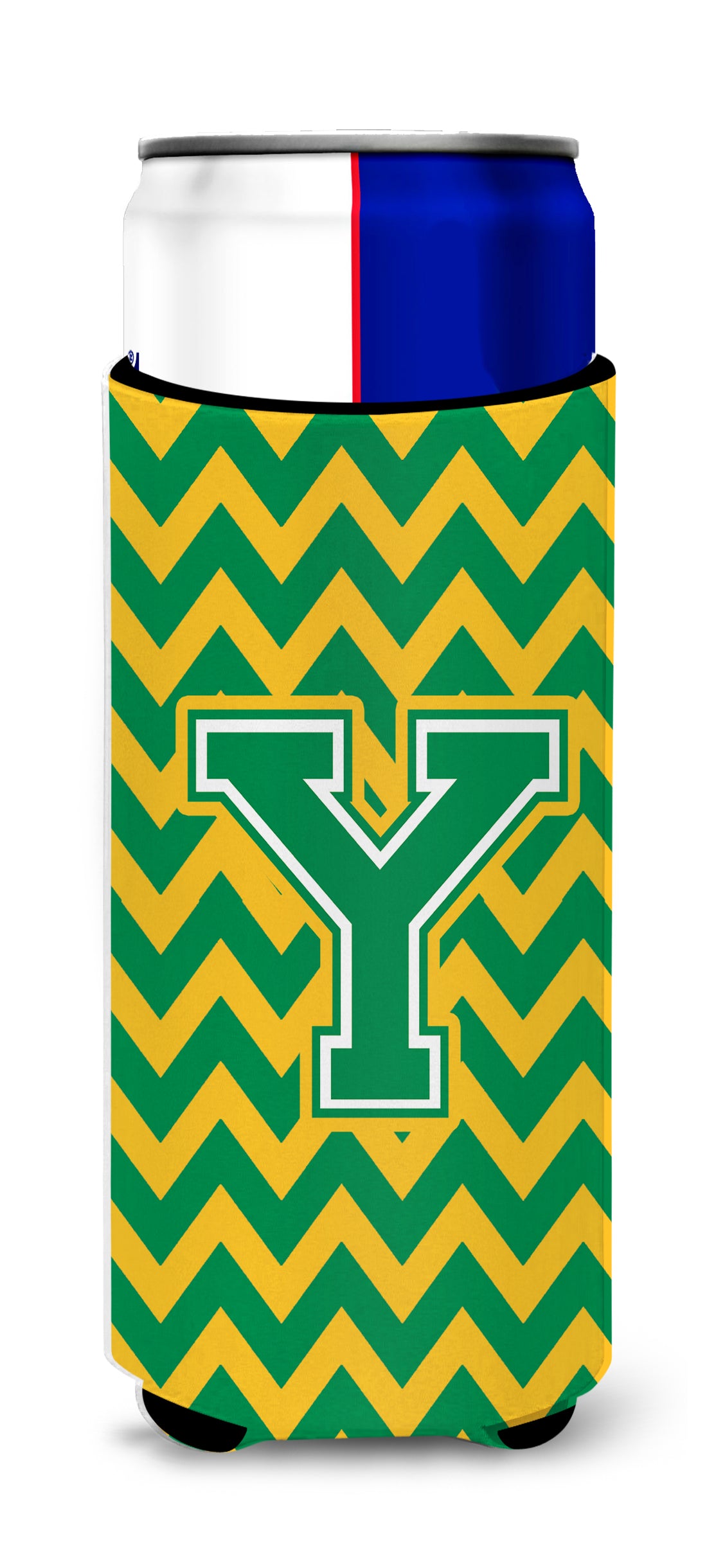 Letter Y Chevron Green and Gold Ultra Beverage Insulators for slim cans CJ1059-YMUK