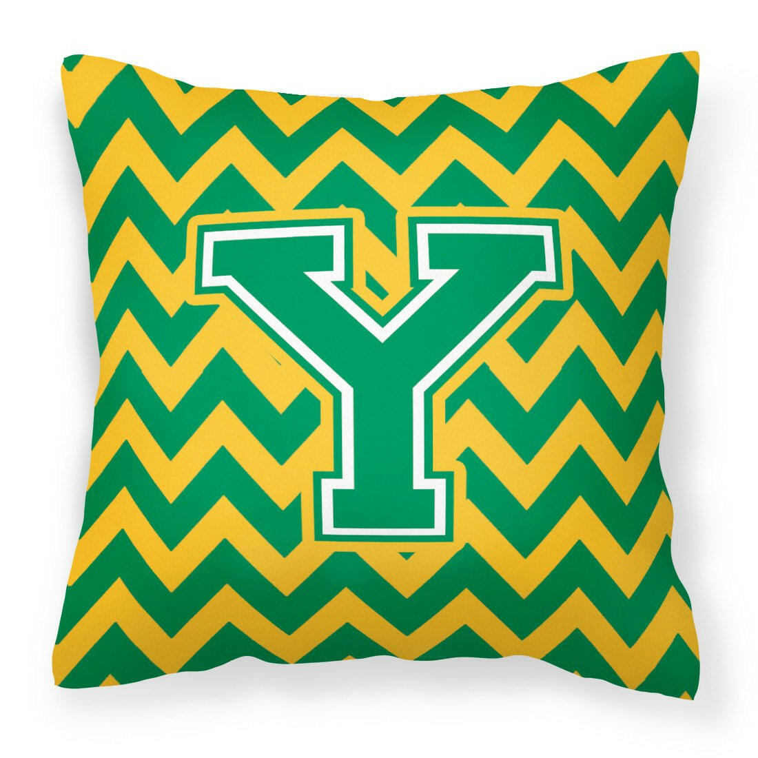 Letter Y Chevron Green and Gold Fabric Decorative Pillow CJ1059-YPW1414 by Caroline&#39;s Treasures