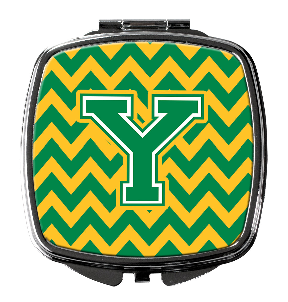 Letter Y Chevron Green and Gold Compact Mirror CJ1059-YSCM  the-store.com.