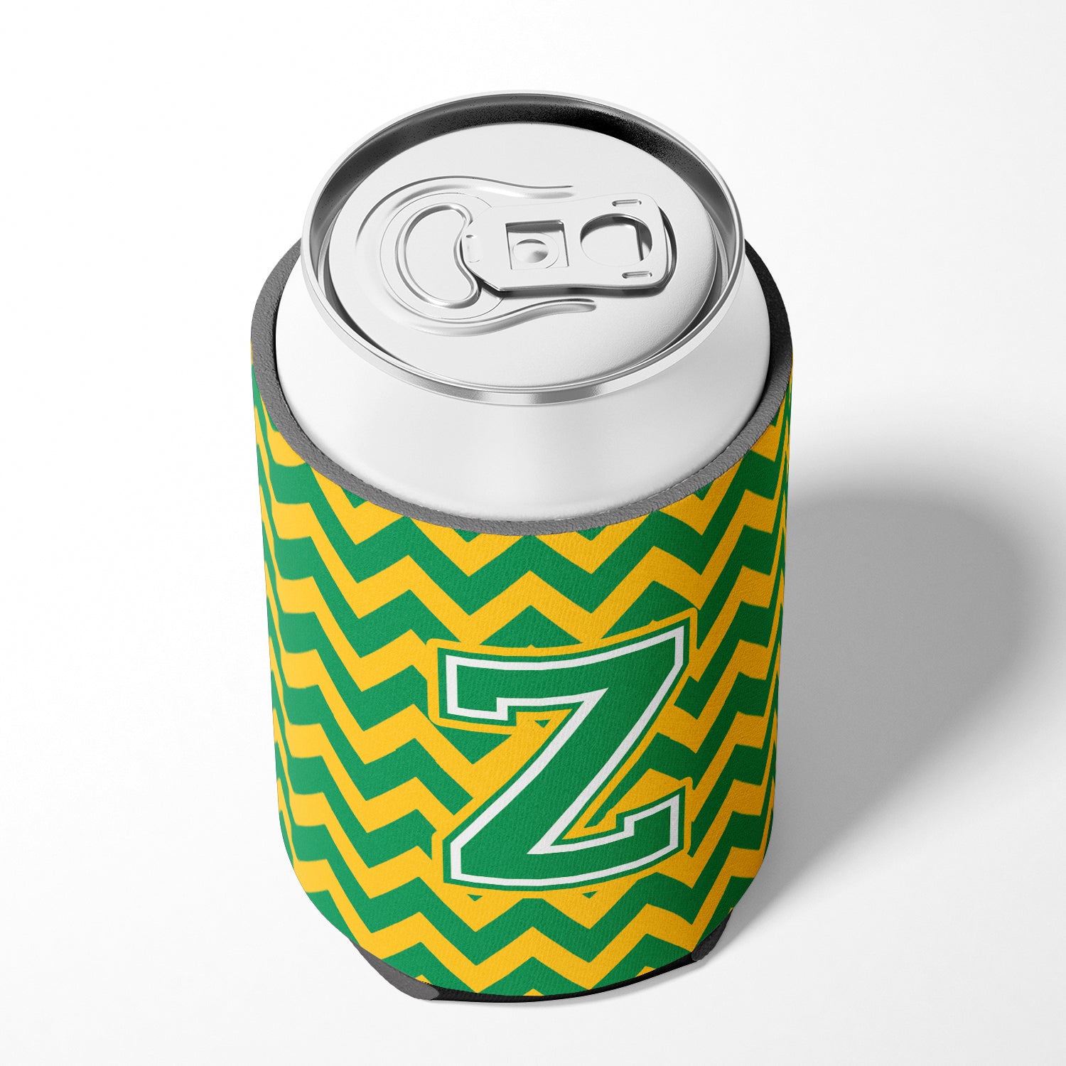 Letter Z Chevron Green and Gold Can or Bottle Hugger CJ1059-ZCC.