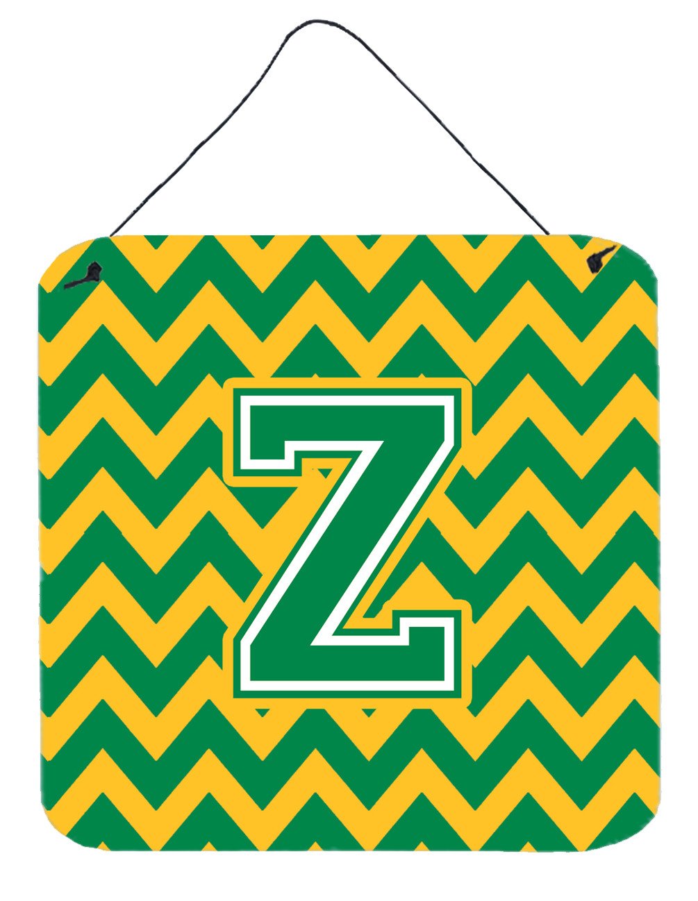 Letter Z Chevron Green and Gold Wall or Door Hanging Prints CJ1059-ZDS66 by Caroline's Treasures