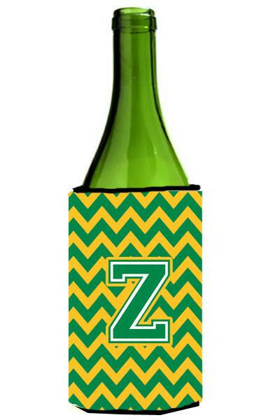 Letter Z Chevron Green and Gold Wine Bottle Beverage Insulator Hugger CJ1059-ZLITERK by Caroline's Treasures