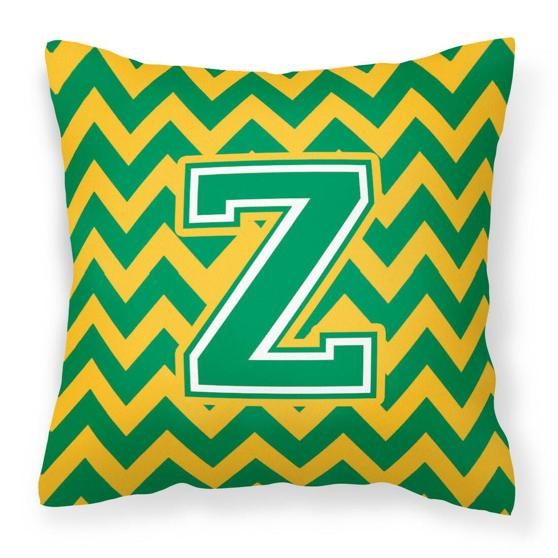 Letter Z Chevron Green and Gold Fabric Decorative Pillow CJ1059-ZPW1414 by Caroline&#39;s Treasures